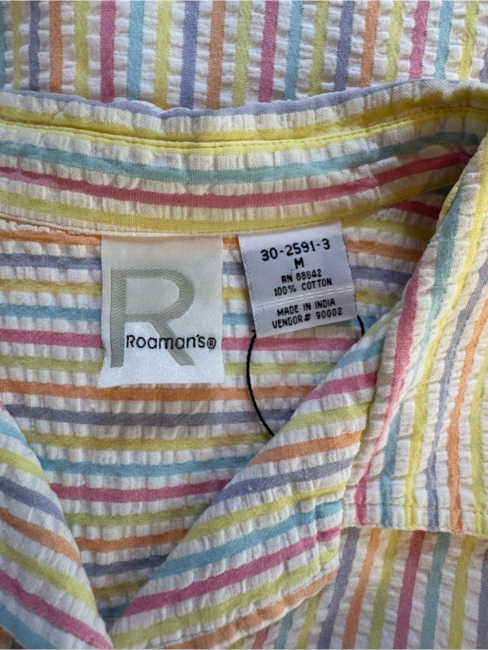 Roaman's Pastel candy Stripe Cotton Seersucker Button Down Shirt blouse 22W - Picture 2 of 11